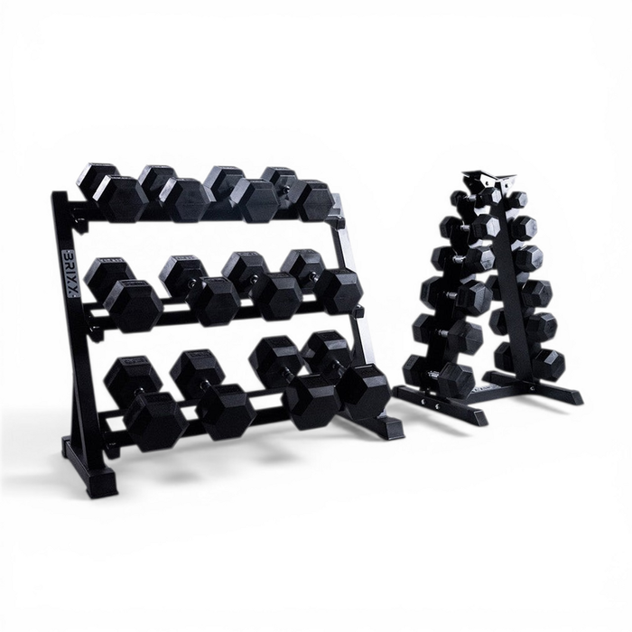 Brixx 2.5kg - 30kg Hex Dumbbell & 2 Rack Set | 12 Pairs - 390kg Package