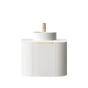 Attica 600mm White Matte Bentwood Fluted Curve Wall Hung Vanity With Carrara Top