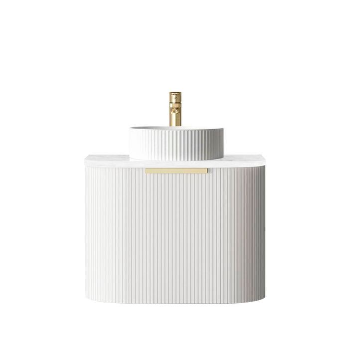 Attica 600mm White Matte Bentwood Fluted Curve Wall Hung Vanity With Carrara Top
