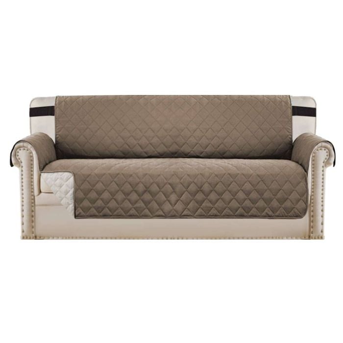 Smarcute 3 Seater Quilted Reversible Sofa Cover with Straps Taupe
