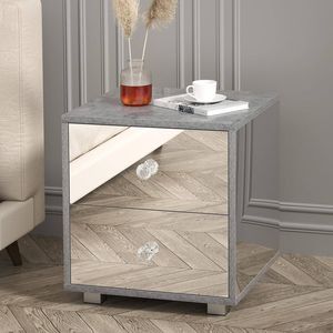 Ufurniture Mirrored Bedside Table 2 Drawers Nightstand Side Table Storage Cabinet for Bedroom