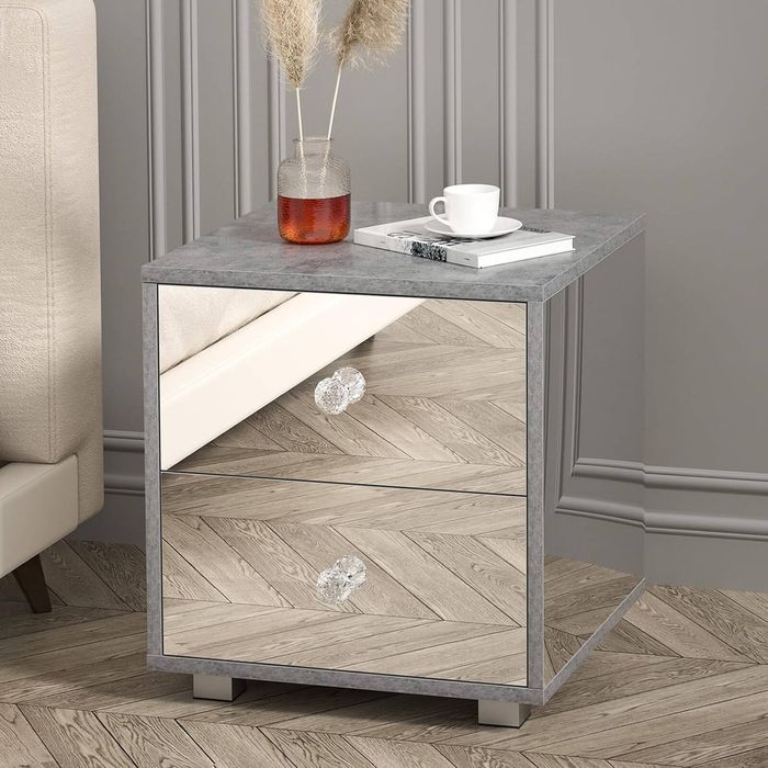 Ufurniture Mirrored Bedside Table 2 Drawers Nightstand Side Table Storage Cabinet for Bedroom