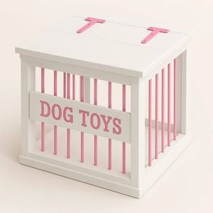 Paws and Willow Arctic White with Pink Hardware Wooden Dog Toy Storage Box