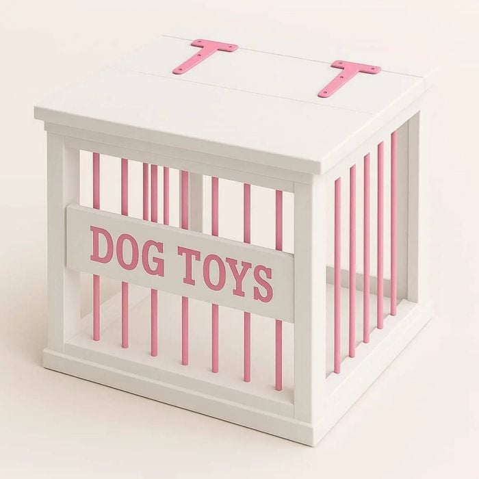 Paws and Willow Arctic White with Pink Hardware Wooden Dog Toy Storage Box