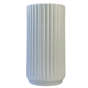 28cm White Ribbed Ceramic Vase