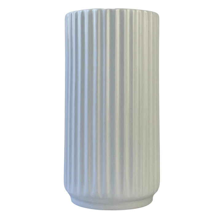 28cm White Ribbed Ceramic Vase