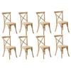 Oikiture 8PCS Crossback Dining Chair Solid Birch Timber Wood Ratan Seat Natural
