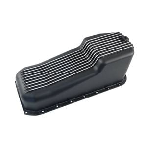 Black Finned Aluminium Oil Pan, Small Block Chev 1965-1979 Left-Hand Dipstick