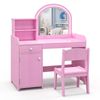 Costway Kids Makeup Vanity Table Study Desk w/2-Color LED - Pink