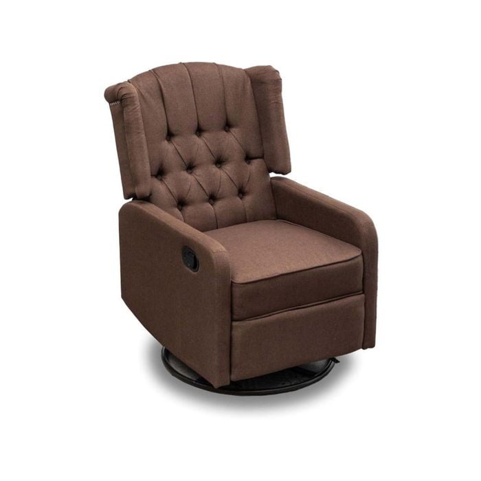 Foret 1 Seater Armchair Lounge Recliner Swivel Chair Footrest Sofa Fabric Brown Studs