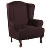 Smarcute Suede Wing Chair Cover 1 Piece Stretch Thick Sofa Slipcover Brown