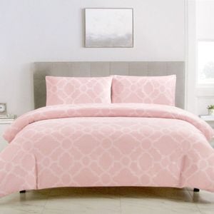 Artex Peach Trellis Geometric Pattern Printed Microfiber Polyester Quilt Cover Set Double