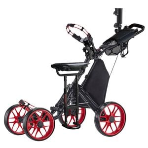 CaddyTek CaddyCruiser ONE Pro 4-Wheel Golf Buggy with Seat - Red