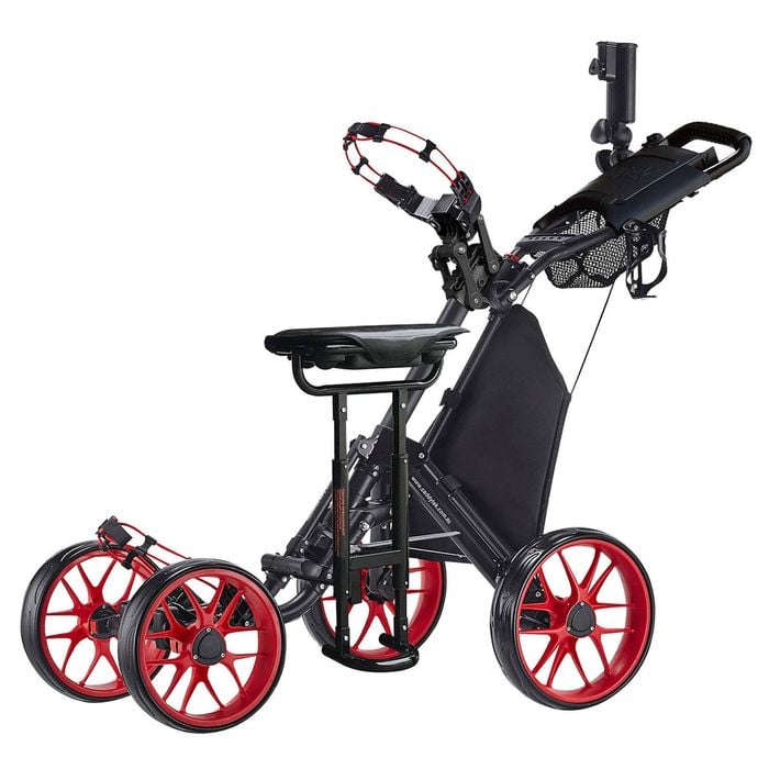 CaddyTek CaddyCruiser ONE Pro 4-Wheel Golf Buggy with Seat - Red