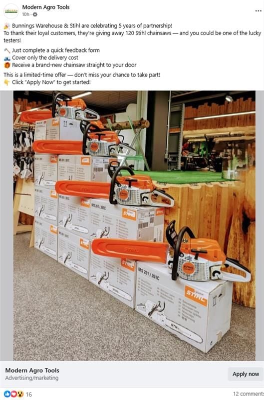 Scam warning for Stihl tools and bunnings