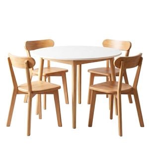 Artiss Round  Dining Table And Chairs Set 5 Pcs White & Natural