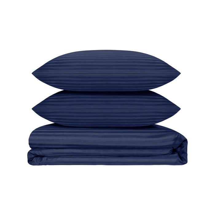 LINENOVA 1800TC Striped Comfort Quilt Cover Set - Queen,Navy