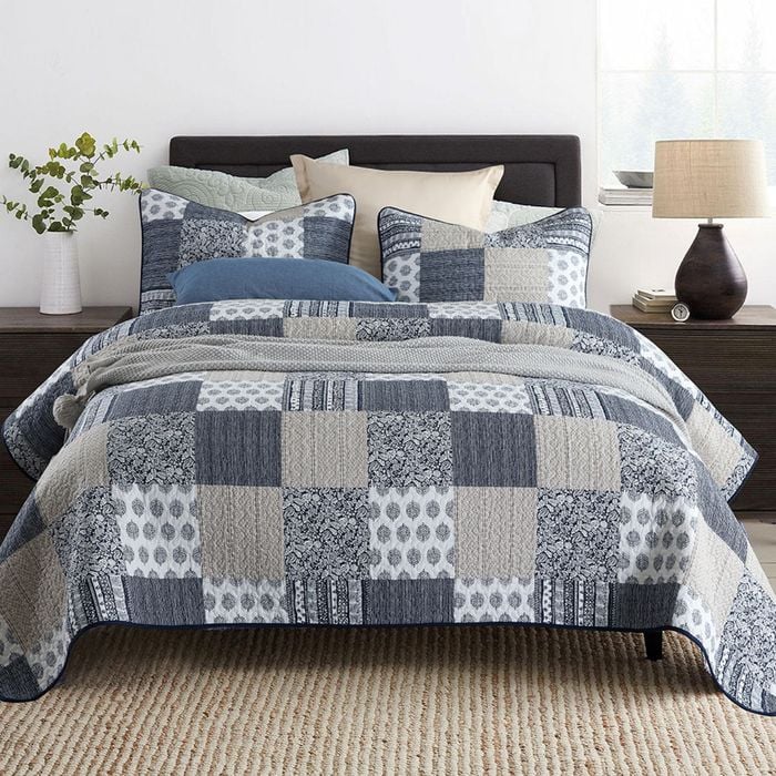 Quilted Queen/King Size Cotton Coverlet Bedspread Set Black Forest