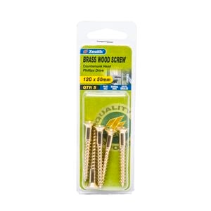 Zenith 12G x 50mm Solid Brass Wood Screw - 5 Pack