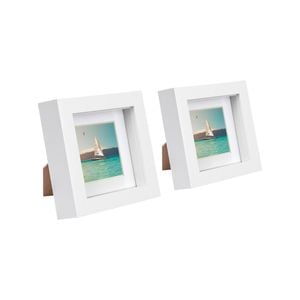 Nicola Spring 4" x 4" White 3D Box Photo Frames - 2" x 2" Mount - Pack of 2
