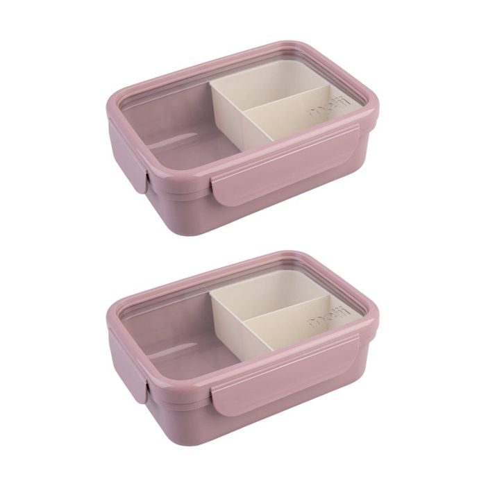2pk Melii 3 Compartment Bento Lunch Box W/ Removable Insert Pink Ivory 1.25l