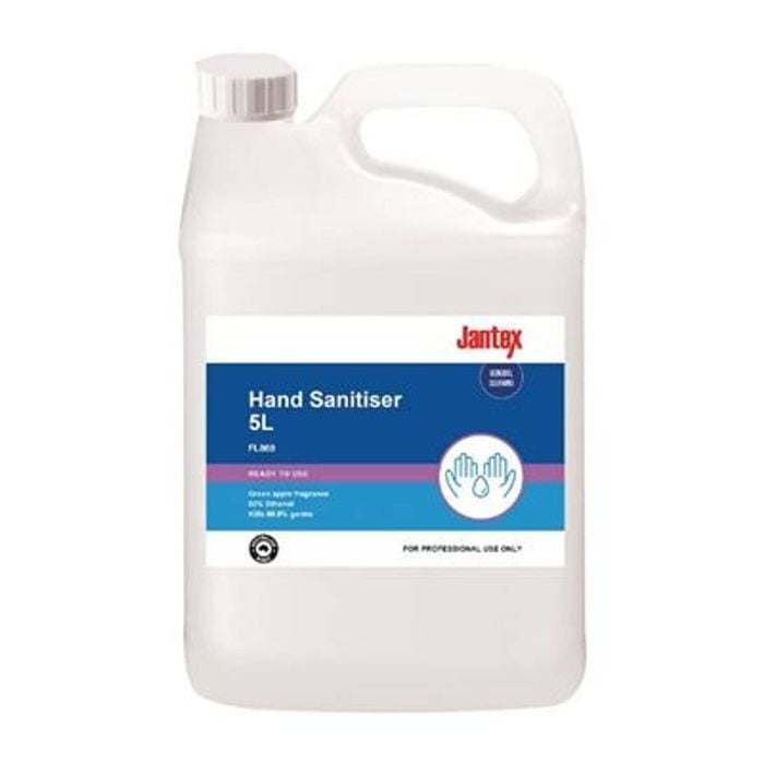 Jantex Hand Sanitiser 80% Ethanol Green Apple 5l Liquid Disinfectant Gel Refill Bulk Antibacterial Cleaning Supplies