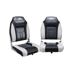 Seamanship 2X Folding Boat Seats Marine Seat Swivel High Back 12cm Padding Black