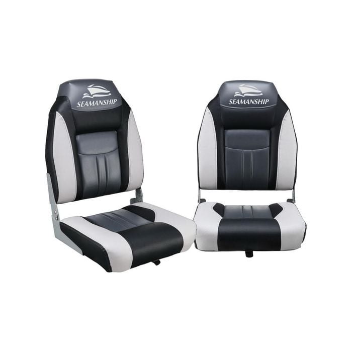 Seamanship 2X Folding Boat Seats Marine Seat Swivel High Back 12cm Padding Black
