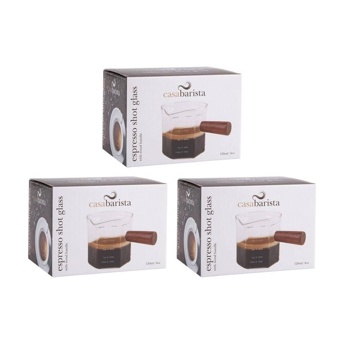 3pk Casabarista Espresso Shot Glass W/ Wooden Handle & Spout 120ml
