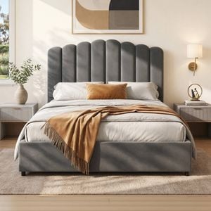 Artiss Bed Frame Double Size Velvet Grey Fion