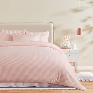 CleverPolly Yarn-Dyed Microfibre Stripe Quilt Cover Set - Light Pink, Super King