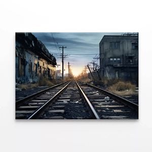 Train Tracks Running With Sunset  Print 100% Australian Made 150 x 100cm  (Stretched)