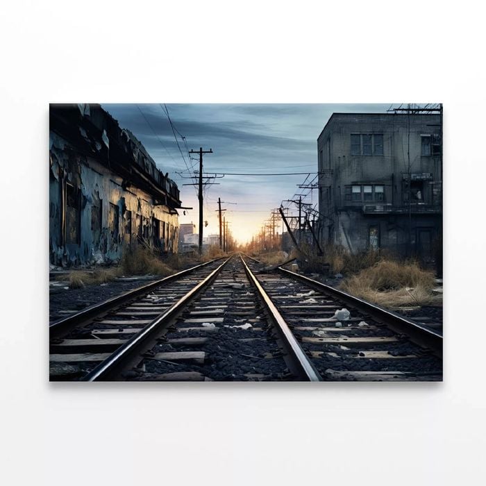 Train Tracks Running With Sunset  Print 100% Australian Made 150 x 100cm  (Stretched)