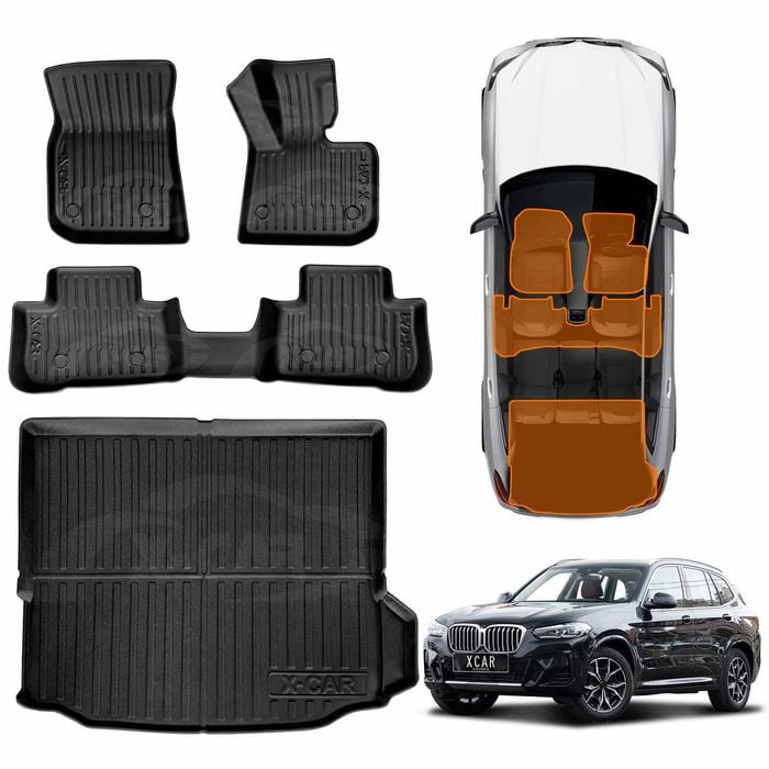 3D Floor Mats Boot Liner for BMW X3 M G01 F97 2017-2024 Heavy Duty Car Mats Cargo Carpet Cover
