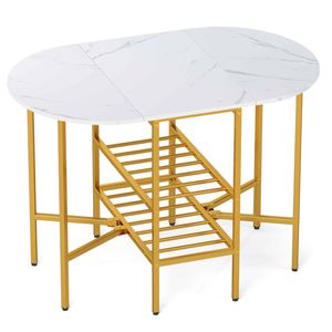 Costway Oval Folding Dining Table for 4 Compartment 110x70x76cm White