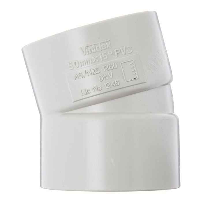 Marley Vinidex 50mm x 15º White PVC F/F Plain Bend