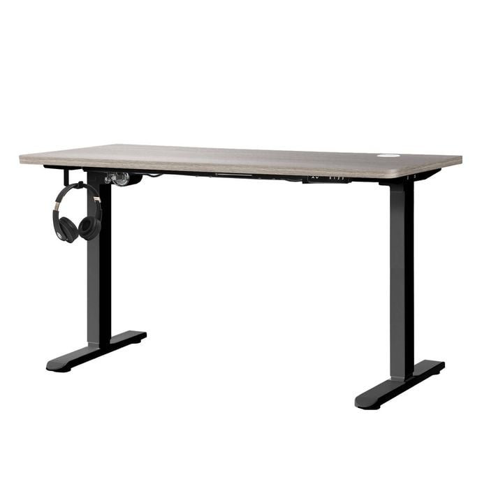Oikiture 140cm Electric Standing Desk Single Motor Grey-Oak Desktop