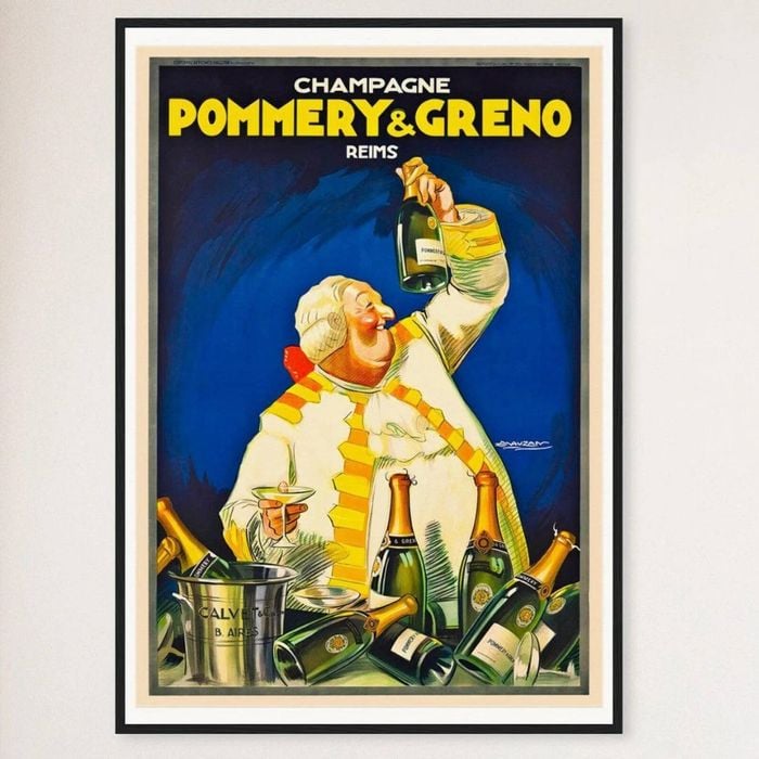 Galrie Vintage Champagne Pommery and Greno Reims Advertising Poster for Home Decor, Black Frame, A3 30 x 42cm (12 x 16inch)