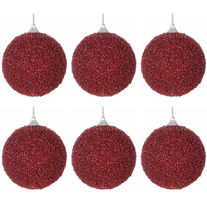 Sherwood Sugar-coat effect Christmas Baubles Burgundy Pack of 6