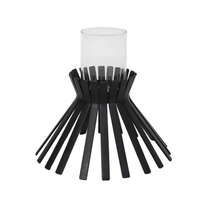 Willow & Silk Metal Slatted Black Sticks Candle Holder