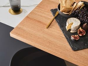 Timber benchtop with cheese platter.
