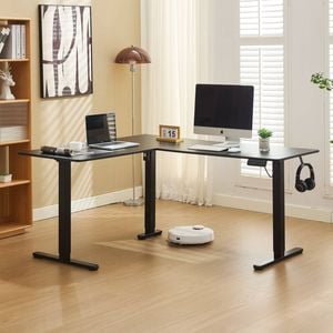 L Shaped Standing Desk Adjustable Height, Electric Corner Standing Desk, Sit & Stand Home Office Desk with Splice Board, Black