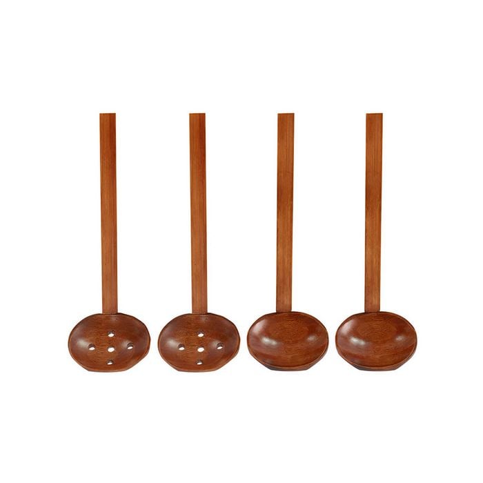 Anygleam Brown 4pcs Wooden Strainer Soup Spoon Kitchen Tableware