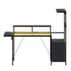 Ufurniture 157cm LED Gaming Desk with Power Outlets, Reversible Carbon Fibre Top, 3 Drawers & Shelf, Black