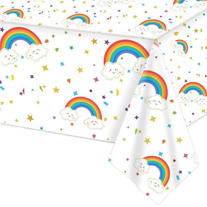 Catzon 2 Pcs Plastic Tablecloth Rainbow Theme-Clouds