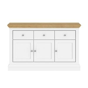 Cosmoliving White & Timber Sideboard | 3 Drawer 3 Door Hamptons Buffet