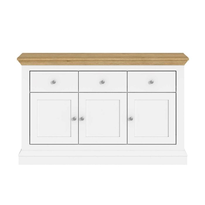 Cosmoliving White & Timber Sideboard | 3 Drawer 3 Door Hamptons Buffet