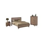 4 Pieces Bedroom Suite King Size Silver Brush in Acacia Wood Construction Bed, Bedside Table & Tallboy