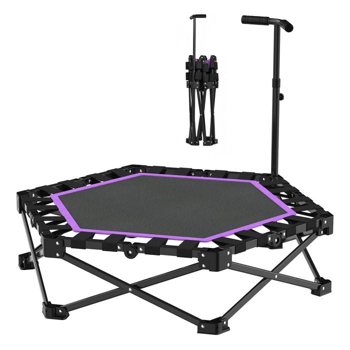 Advwin 42" Mini Trampoline 3s Quick Folding Fitness Exercise Rebounder with 3 Level Adjustable Handle, 150KG Capacity Purple