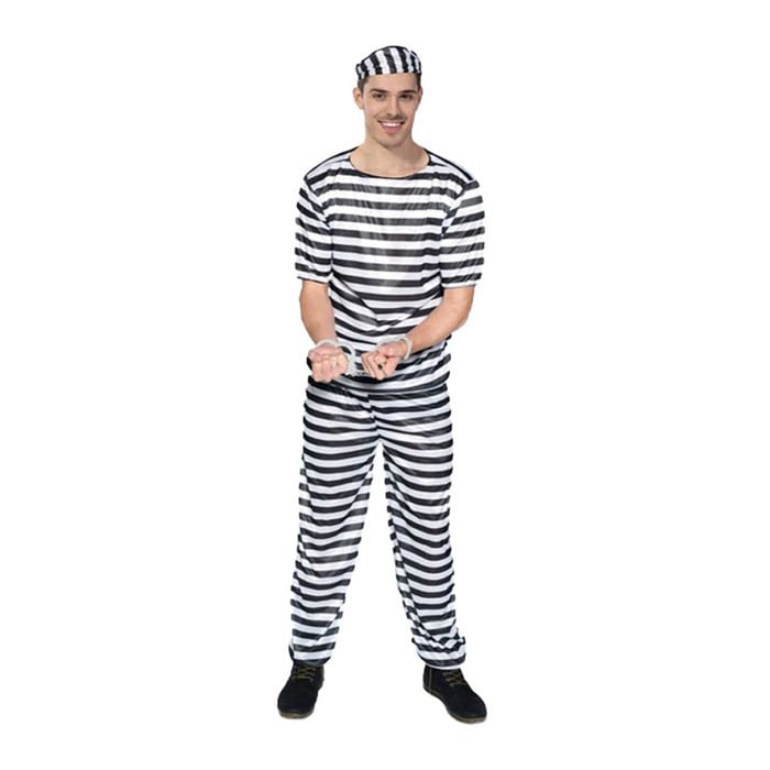 More Than Party Adult Prisoner Costume Striped Design Complete Set Mens Outfit